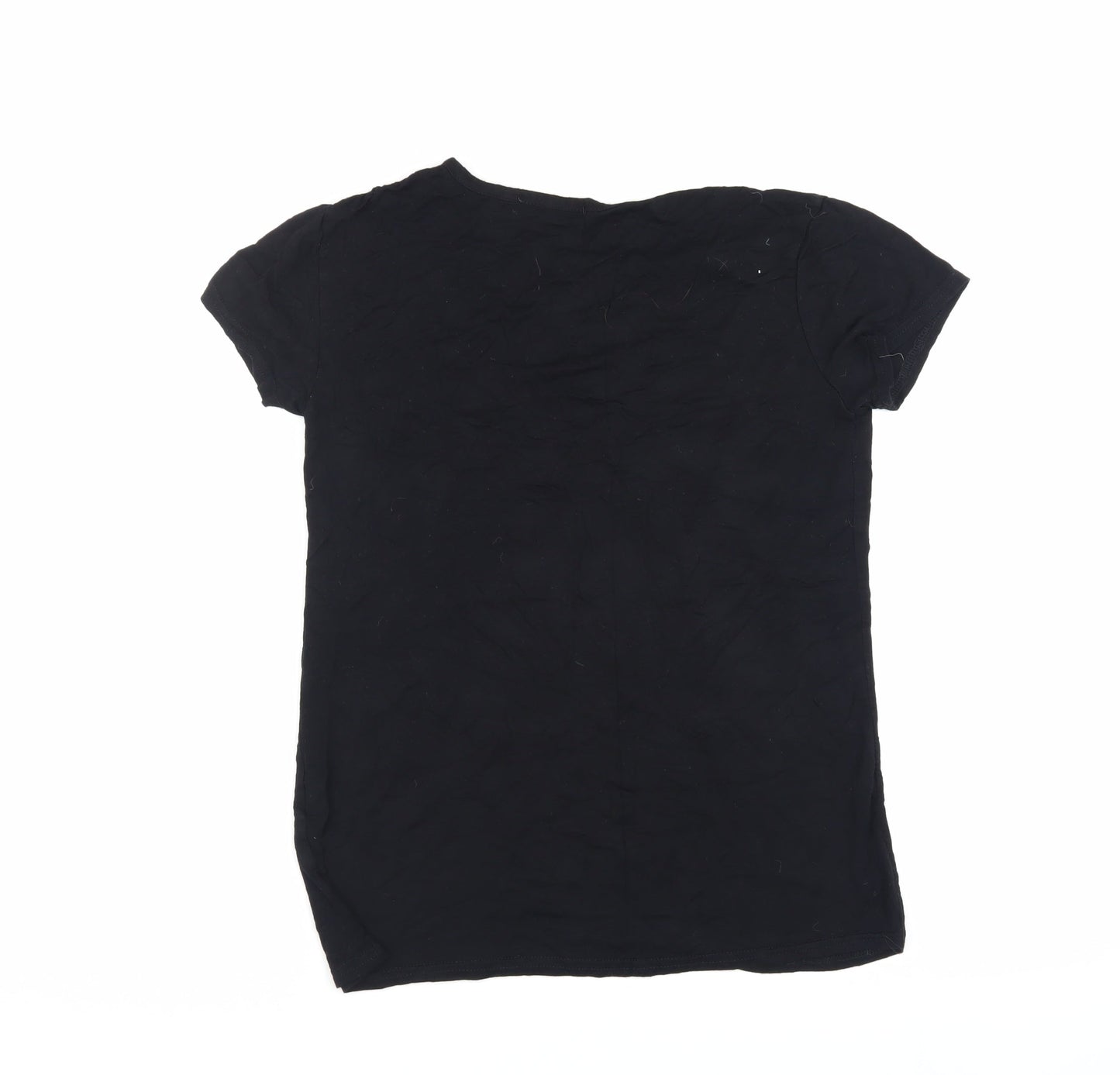 Xiss Women's Black Viscose T-Shirt, S/M, Casual Crew Neck