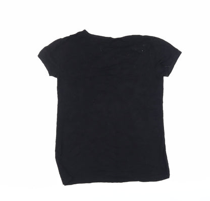 Xiss Women's Black Viscose T-Shirt, S/M, Casual Crew Neck