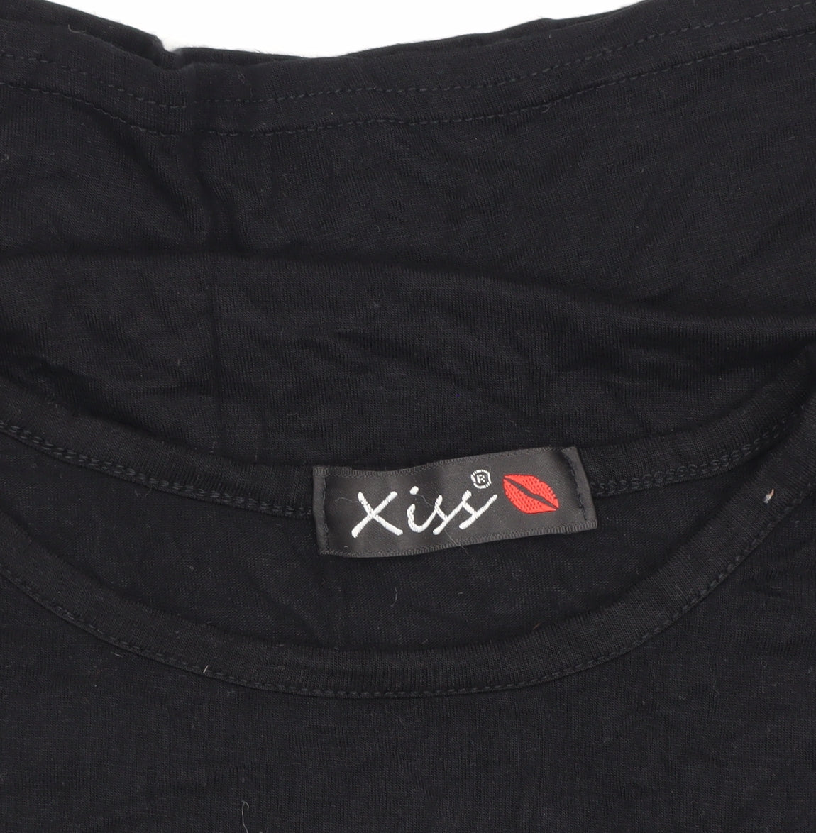 Xiss Women's Black Viscose T-Shirt, S/M, Casual Crew Neck