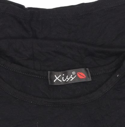 Xiss Women's Black Viscose T-Shirt, S/M, Casual Crew Neck