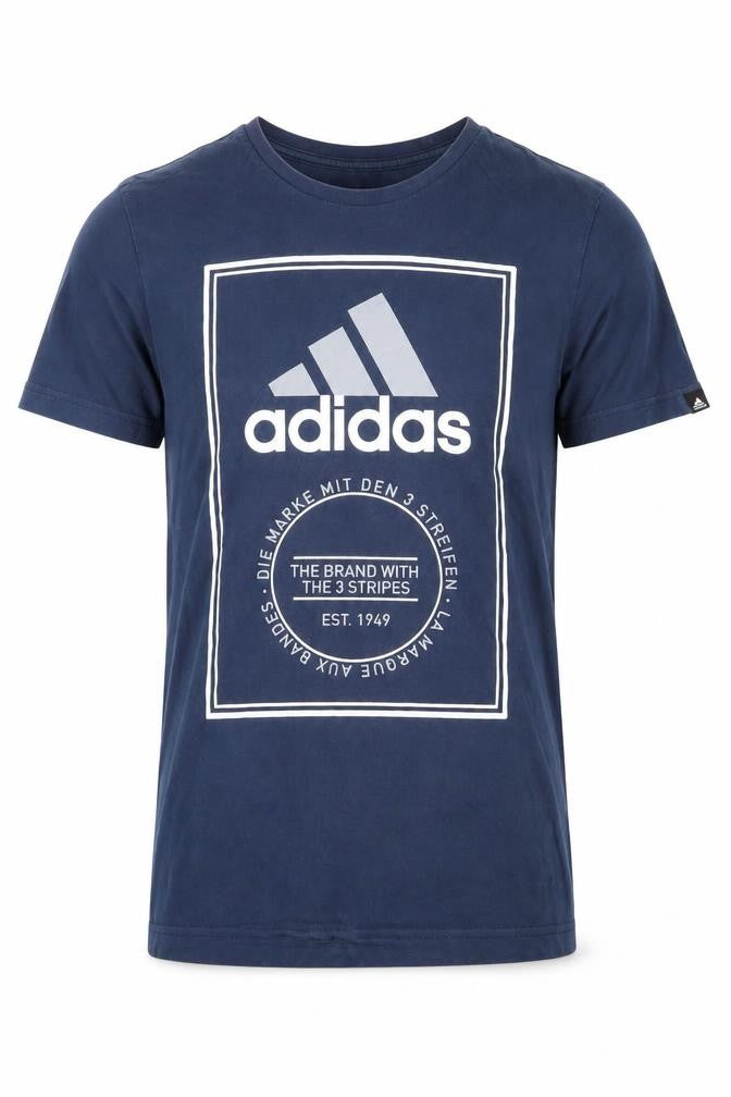 Front view of Adidas Blue Men's T-Shirt, size S, Logo, Casual Sport Wear
