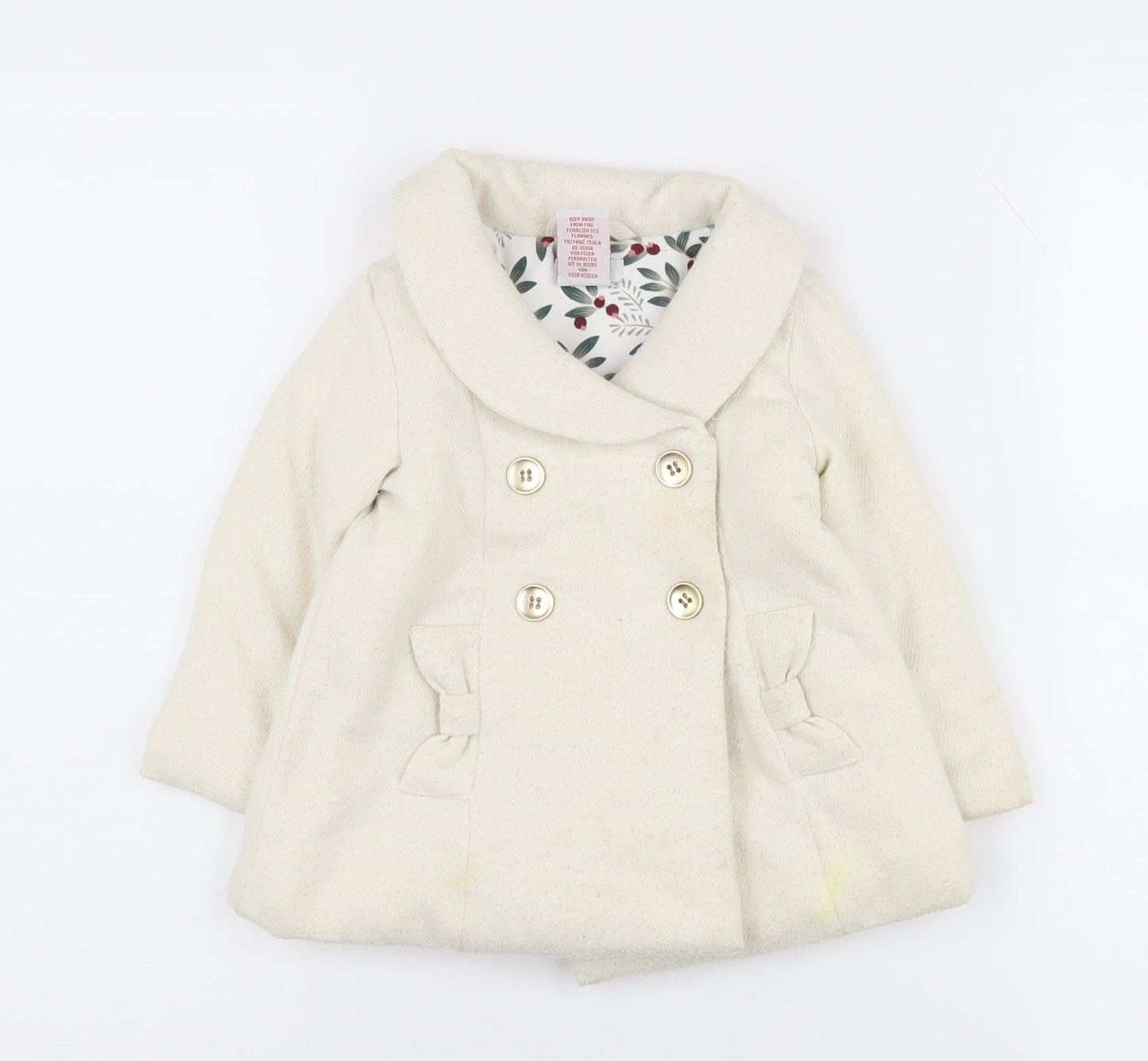 Tahari Unisex Baby Coat Ivory 12-18 Months Double-Breasted