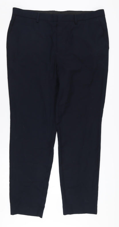 Topman Men's Blue Regular Fit Trousers, Size 36R