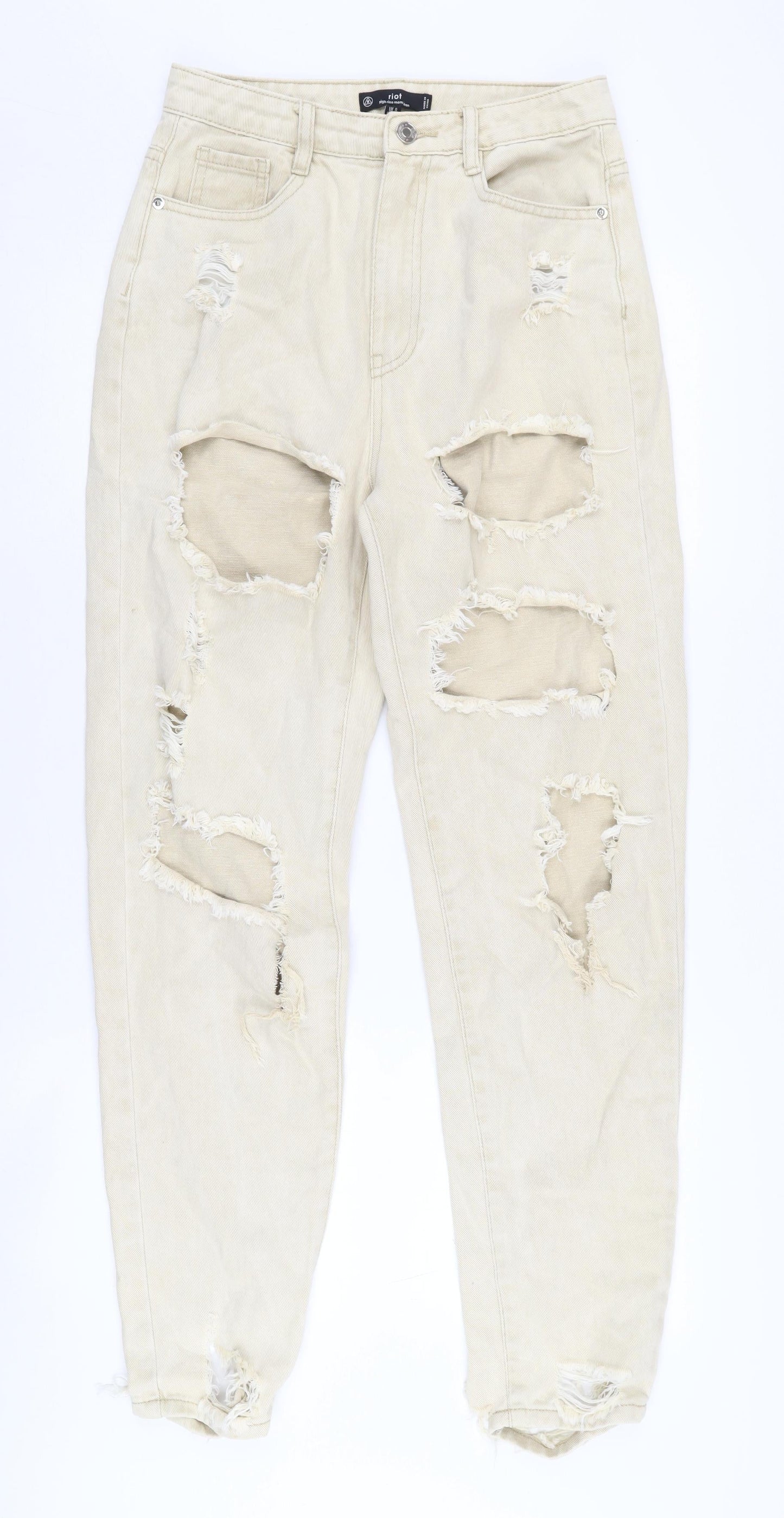 Riot Women's Beige High-Rise Mom Jeans, Size M