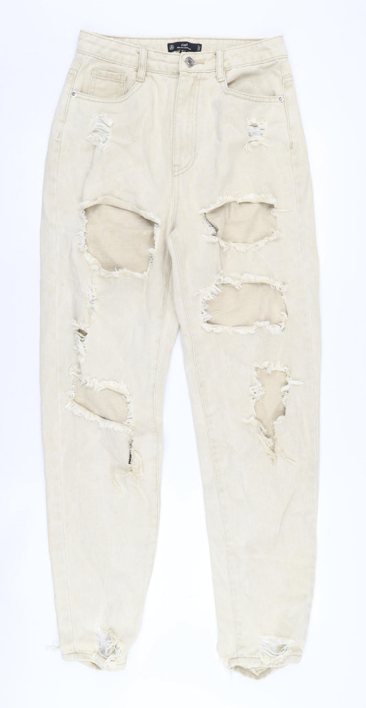 Riot Women's Beige High-Rise Mom Jeans, Size M