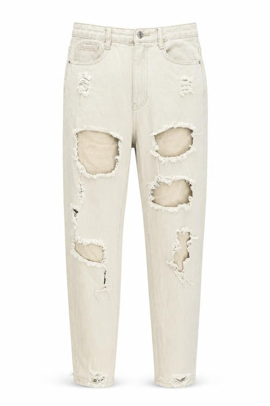 Womens UK Size M riot Regular Fit Mom Beige Jeans