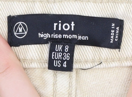 Riot Women's Beige High-Rise Mom Jeans, Size M