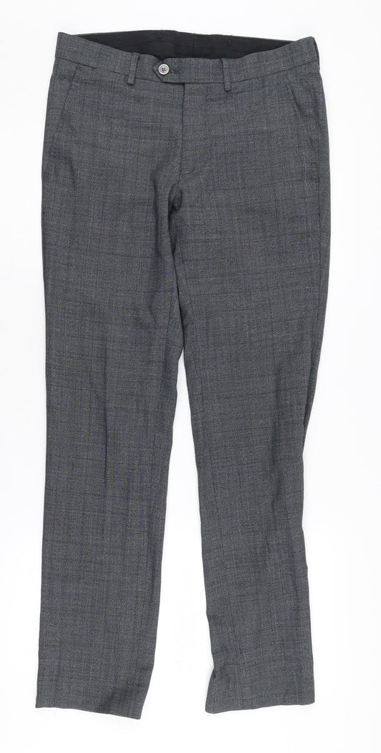 T.M. Lewin Men's Grey Check Dress Pants, 28R