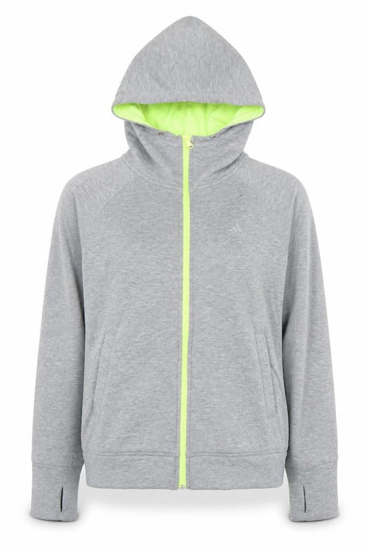 Front view of Adidas Women's Grey Full Zip Hoodie, size S, Activewear