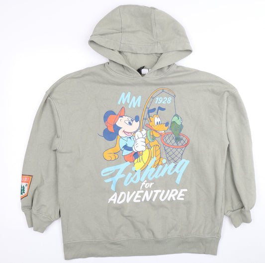 H&M Women's Green Disney Hoodie, Size S, Graphic Print