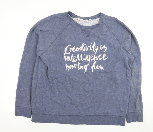 H&M Women's Blue Pullover Sweatshirt, Size 16 - Graphic Print