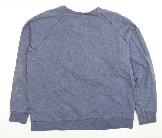 H&M Women's Blue Pullover Sweatshirt, Size 16 - Graphic Print