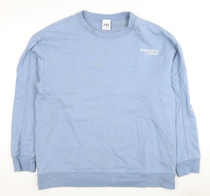 Zara Mens Blue XL Crew Neck Skull Graphic Sweatshirt