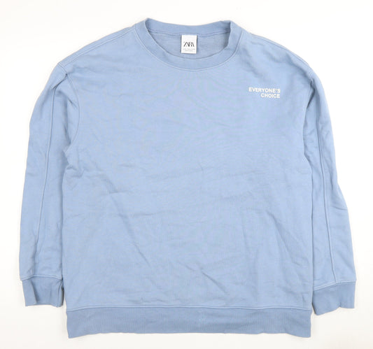 Zara Mens Blue XL Crew Neck Skull Graphic Sweatshirt