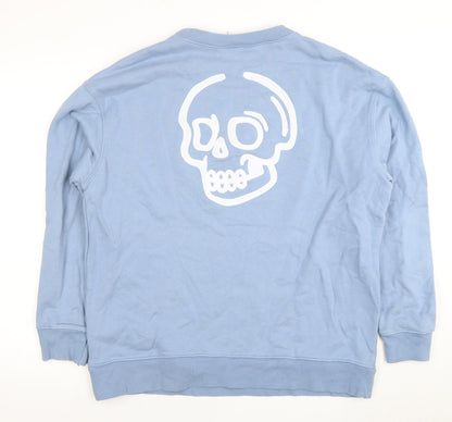 Zara Mens Blue XL Crew Neck Skull Graphic Sweatshirt