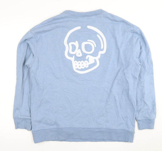 Zara Mens Blue XL Crew Neck Skull Graphic Sweatshirt