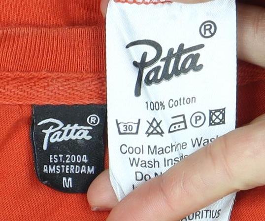 Patta Men's Orange M Crew Neck Logo T-Shirt