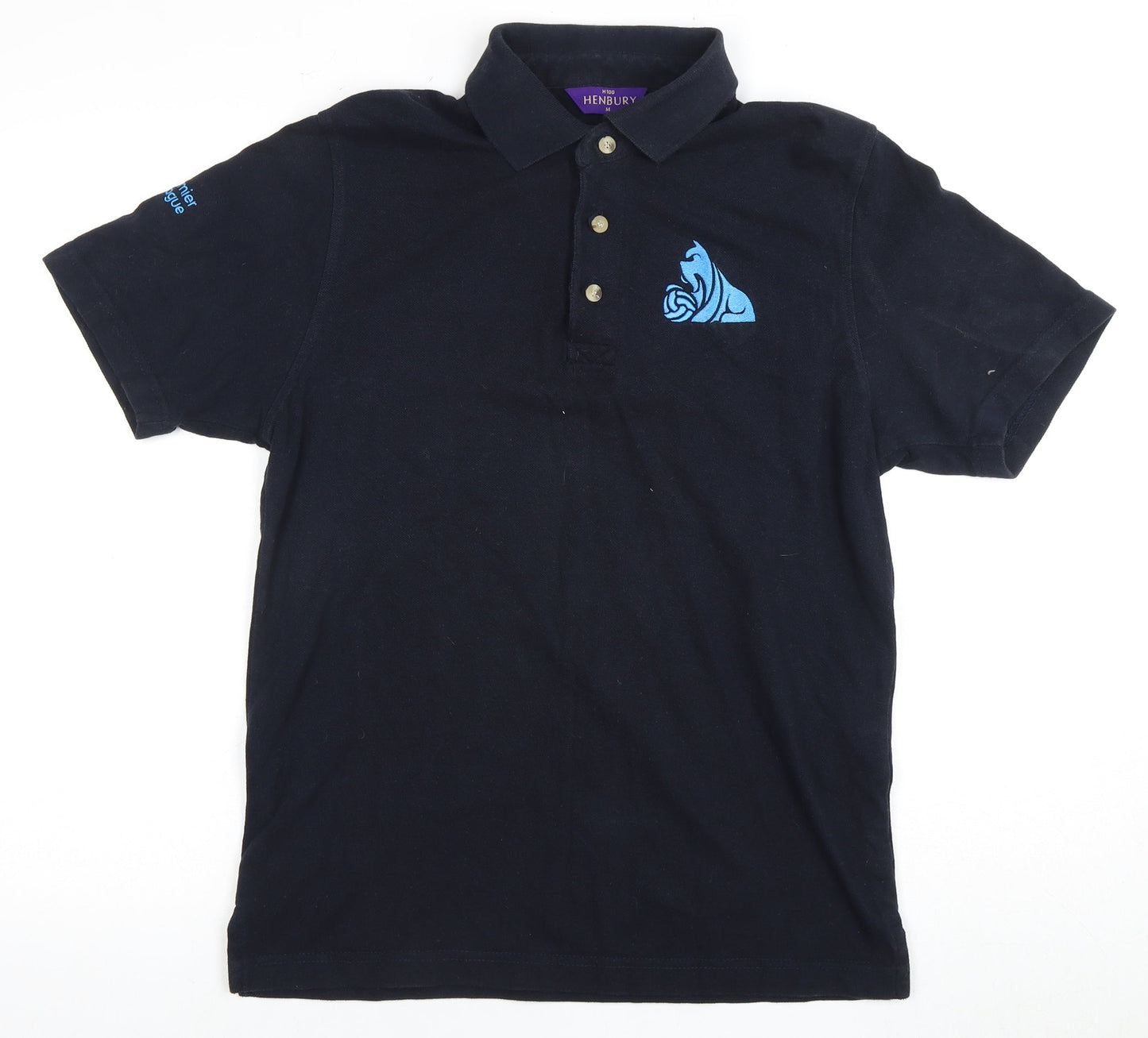 Henbury Men's Black Polo Shirt Medium, Logo Accent