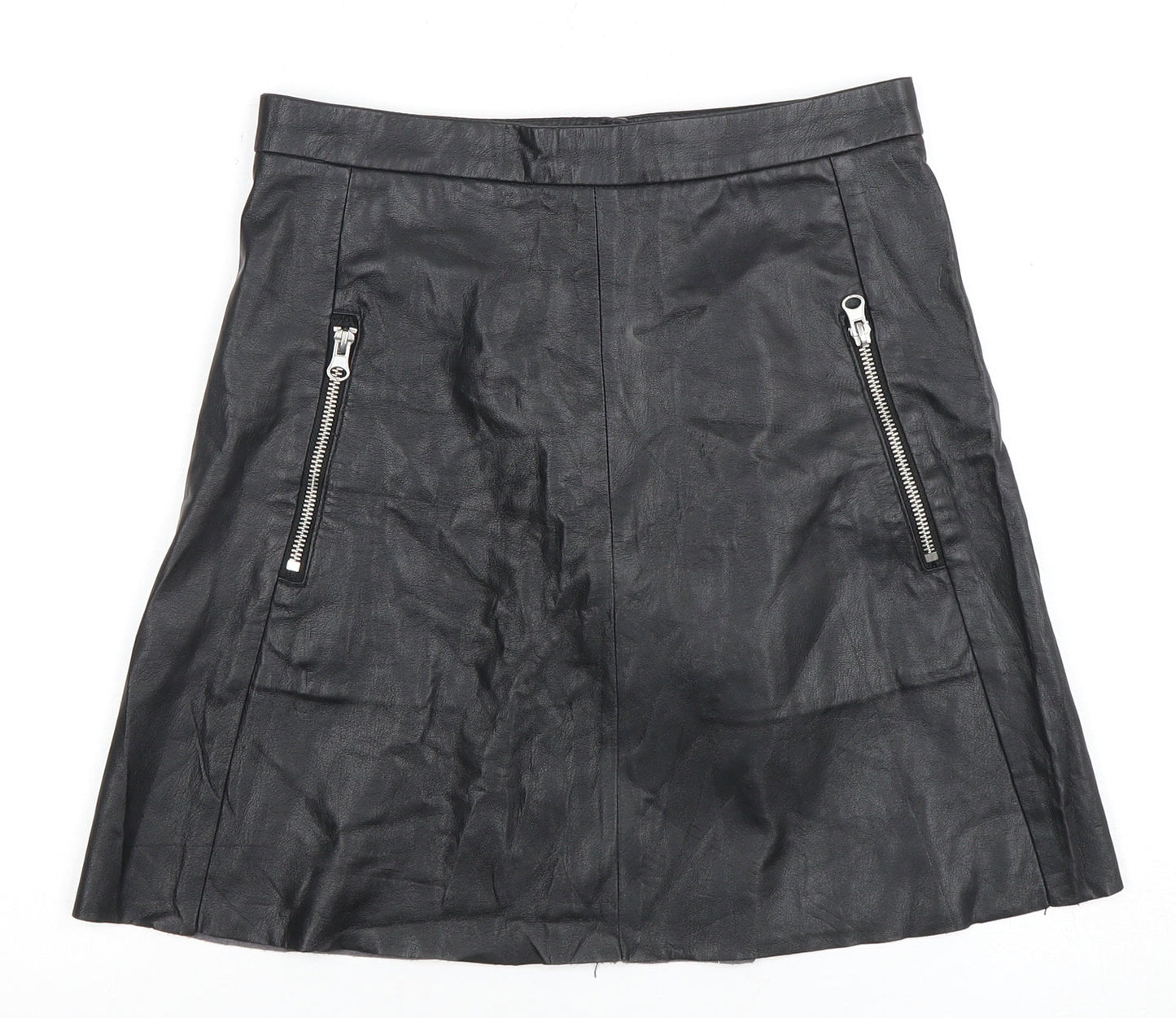 H&M Women's Black A-Line Skirt Size 8 with Zip Accents