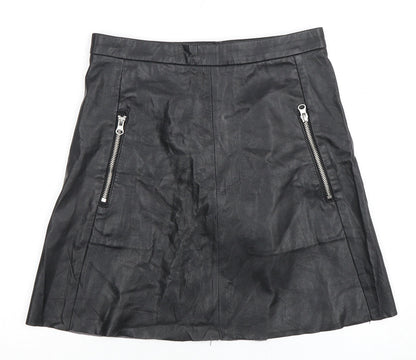 H&M Women's Black A-Line Skirt Size 8 with Zip Accents