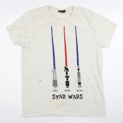 Star Wars Beige XL Jersey T-Shirt with Lightsaber Print