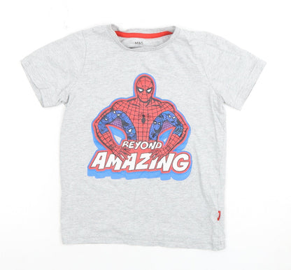 Marks and Spencer Boys Grey Spider-Man T-Shirt 6-7Yrs