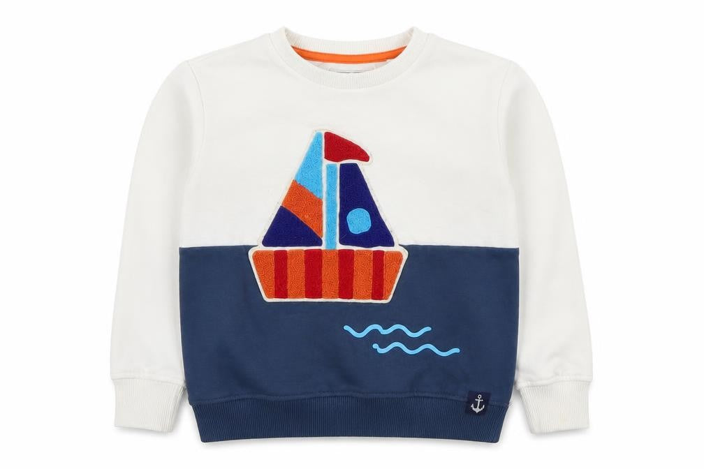 Front view of Next boys’ nautical sweatshirt, white/blue, 8-9 years, pullover