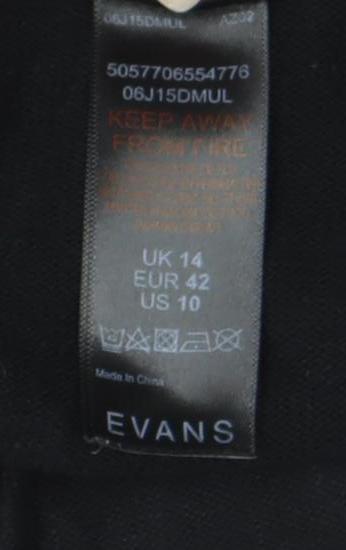 Evans Women's Black 3/4 Sleeve Jersey Top Size 14