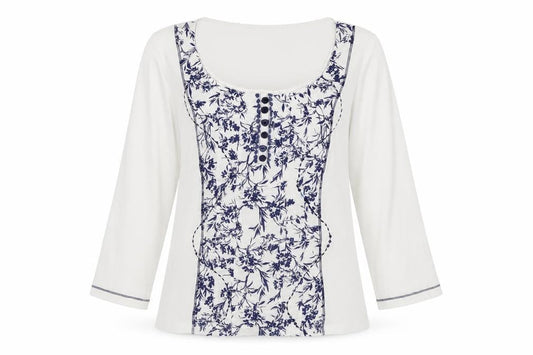 Front view of Soon Women's Ivory Floral Top, size 14