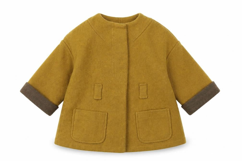 Front view of Zara girls’ brown wool basic coat, size 2-3, years