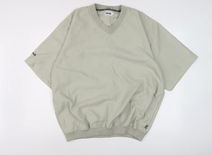 PING Men's Beige Short Sleeve V-Neck Shirt L