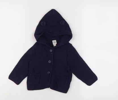 GAP Unisex Baby Blue Hooded Cardigan 9-12 Months Knit
