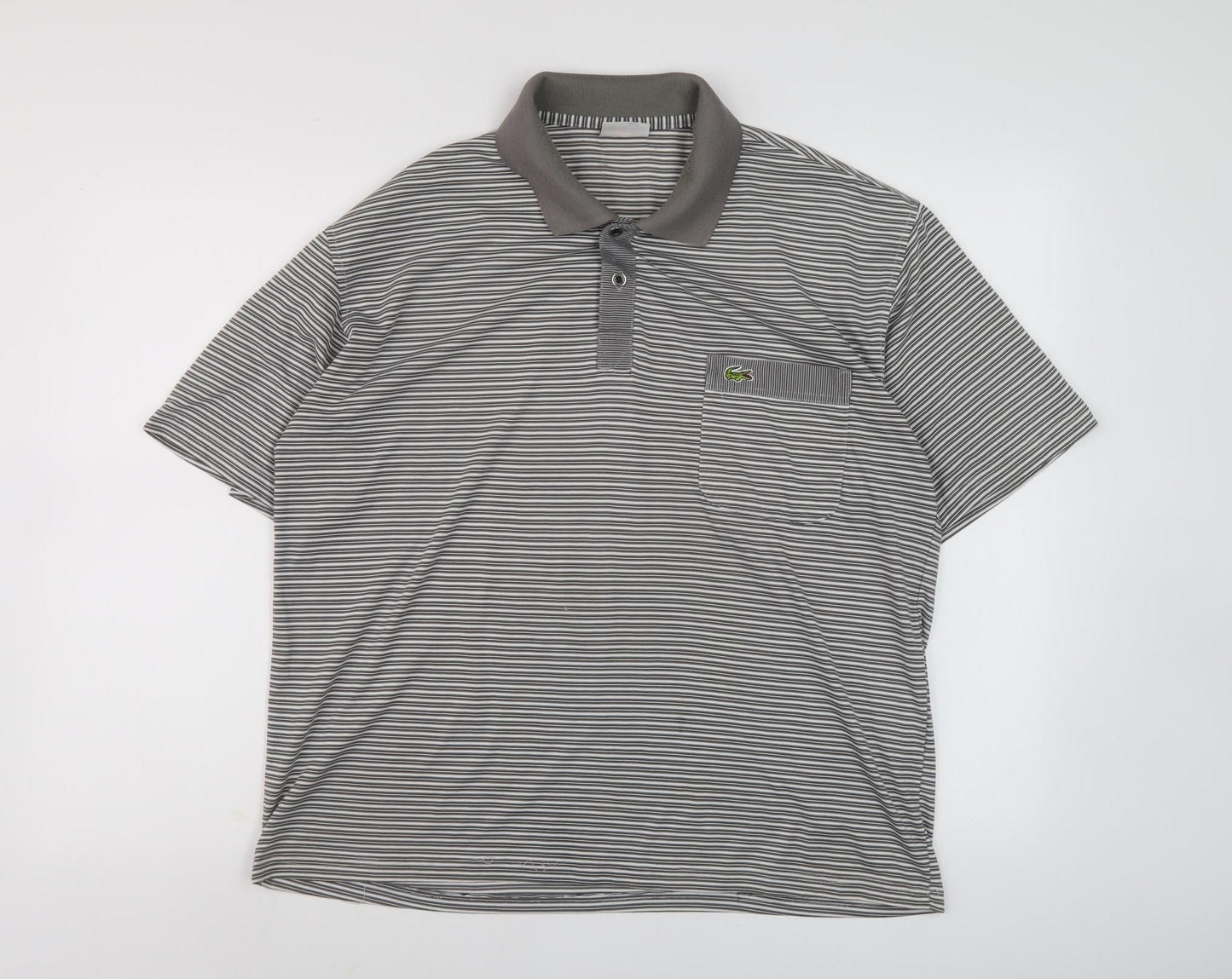 Lacoste Men's Grey Striped Polo Shirt Size 7
