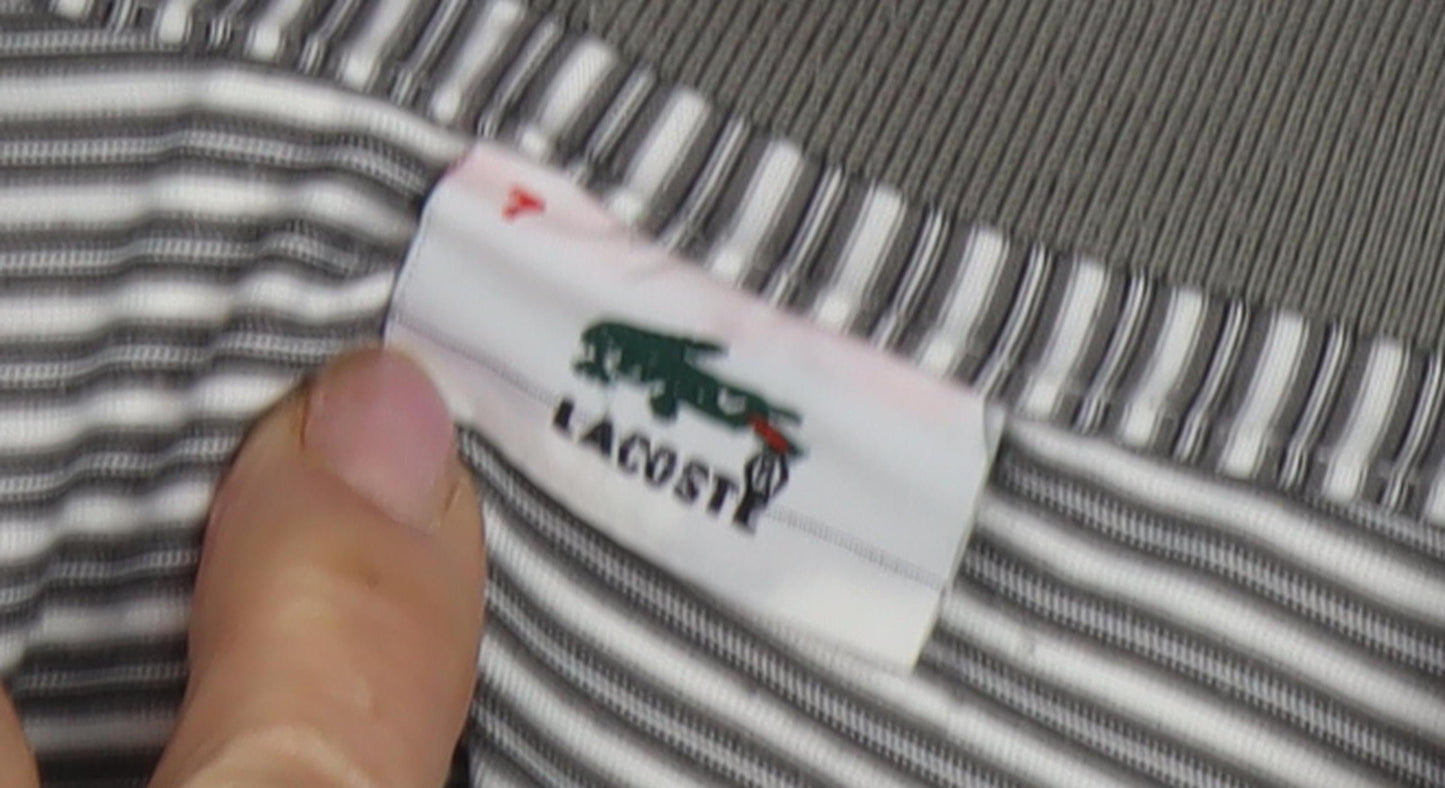 Lacoste Men's Grey Striped Polo Shirt Size 7