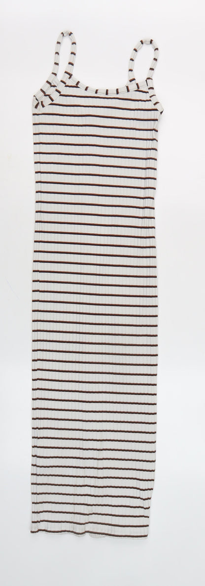River Island Women's White Striped Slip Dress Size 6