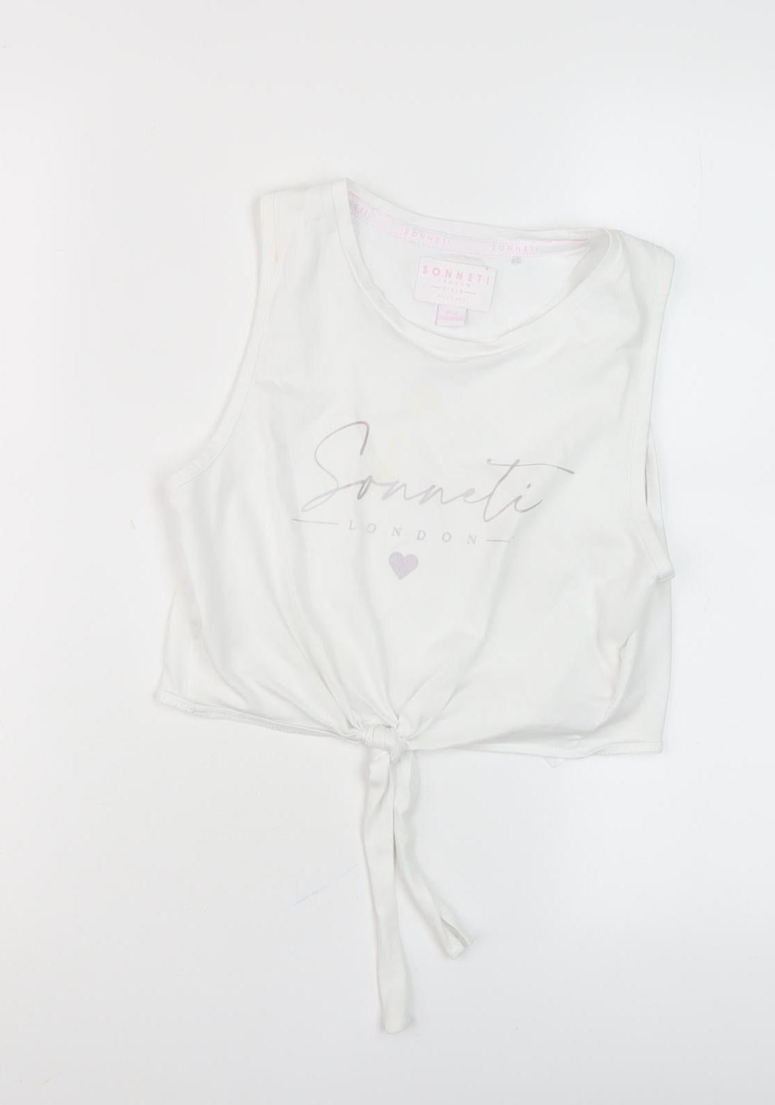Sonneti Teens White Cropped Tank for Summer Casual Wear