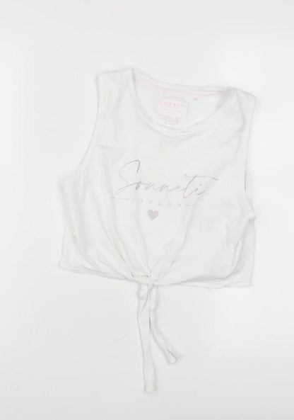 Sonneti Teens White Cropped Tank for Summer Casual Wear