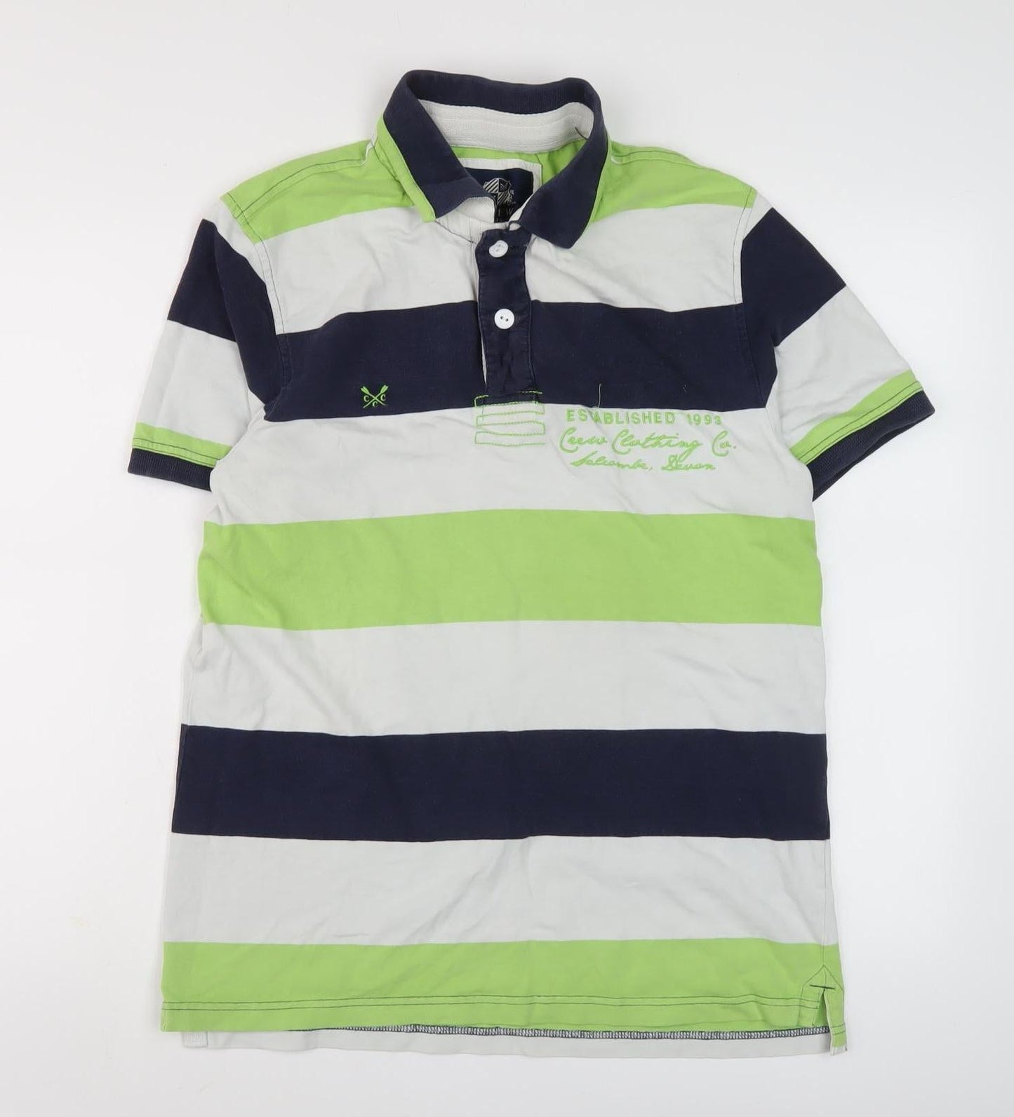 Crew Clothing Co. Men's Green Striped Polo Shirt M