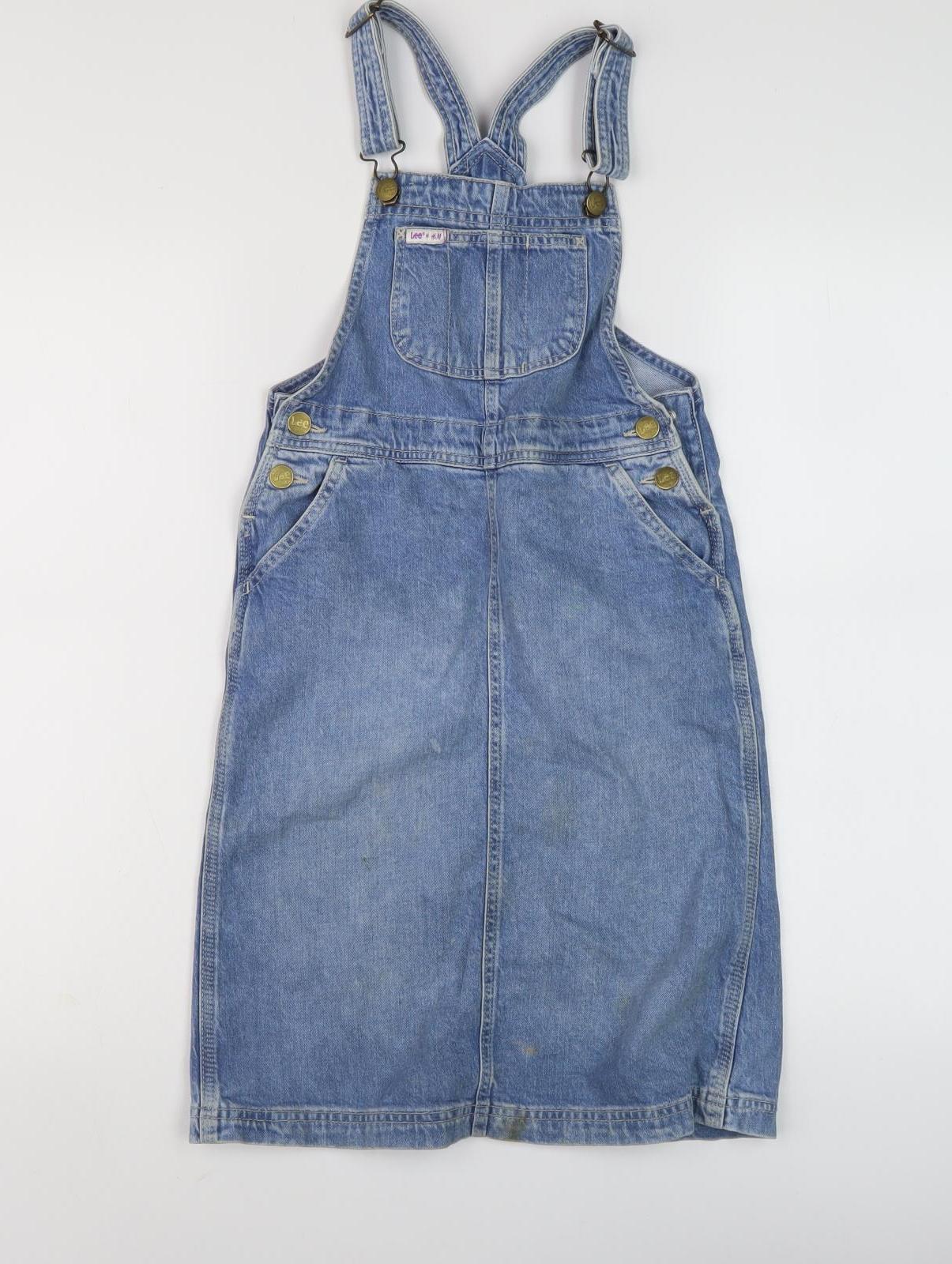 Lee x H&M Girls Blue Denim Pinafore Dress XS Casual Wear