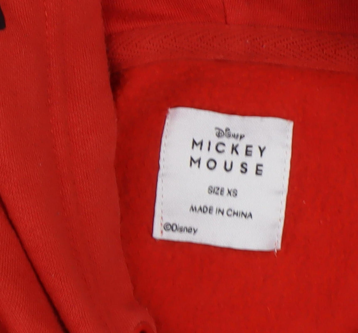 Close-up detail of Disney unisex red mickey mouse xs pullover hoodie