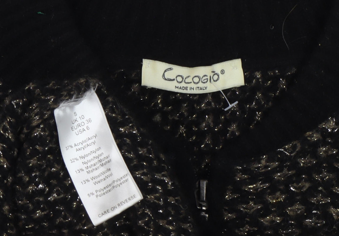 Womens UK Size 10 Cocogio Black Full Zip Jumper