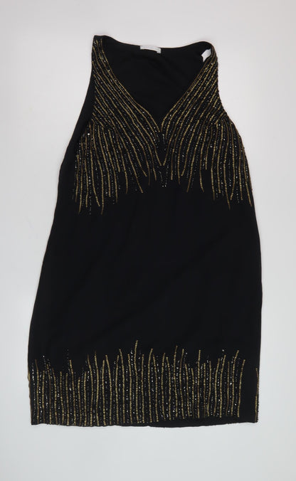Promod Women's Black Beaded Sleeveless Cocktail Dress