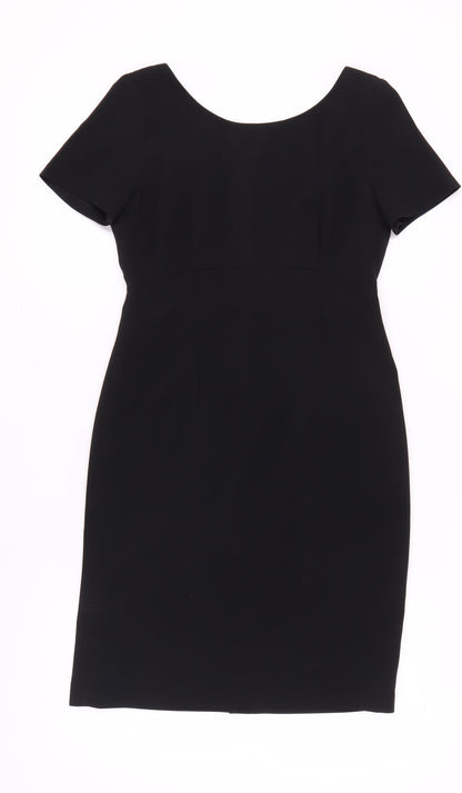 Next Women's Black Sheath Dress, Size 10, Short Sleeve, Button