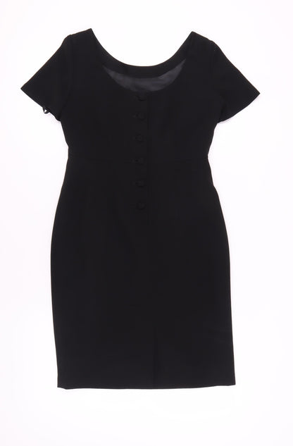 Next Women's Black Sheath Dress, Size 10, Short Sleeve, Button
