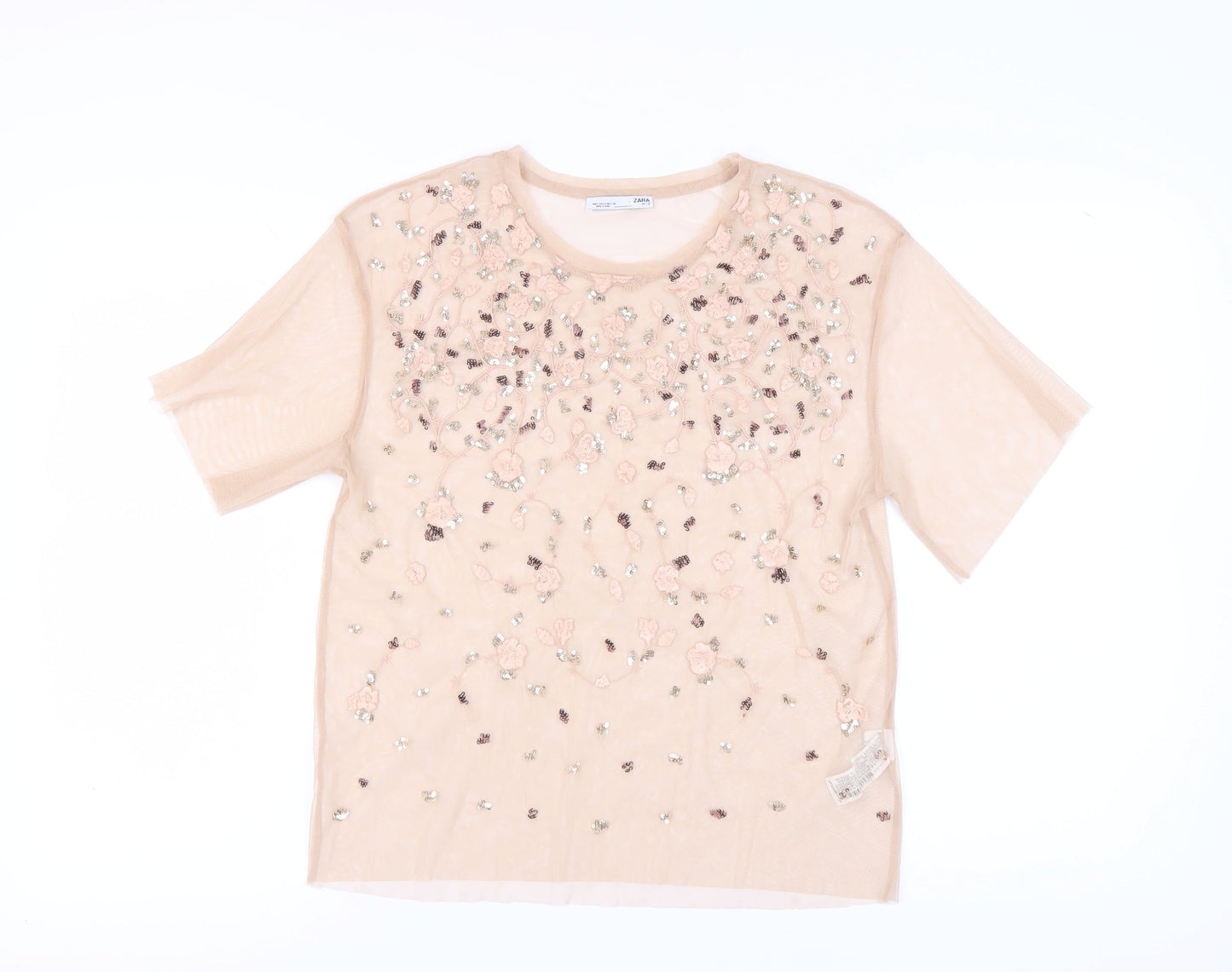 Womens UK Size 8 Zara Beige  T-Shirt