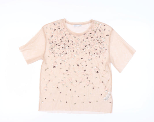 Womens UK Size 8 Zara Beige  T-Shirt