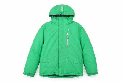 Front view of Trespass boys’ green puffer jacket 11-12 years waterproof