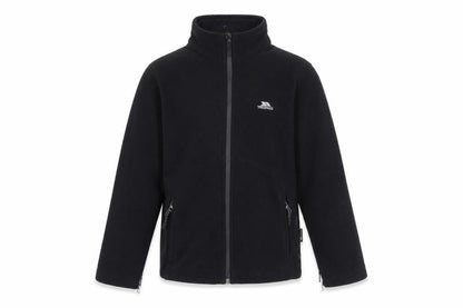Front view of Trespass boys’ black basic jacket, size 9-10, full zip