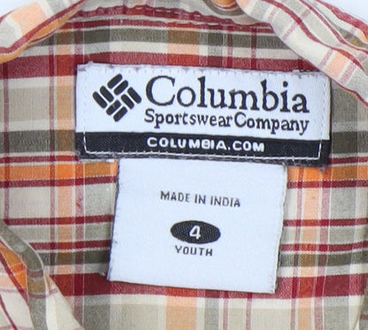 Columbia Boys Orange Plaid Button-Up Shirt 4 Years
