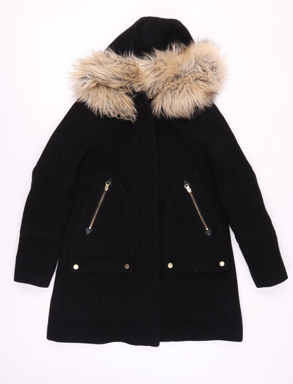 J.Crew Women’s Black Wool Parka with Fur Trim Size 2